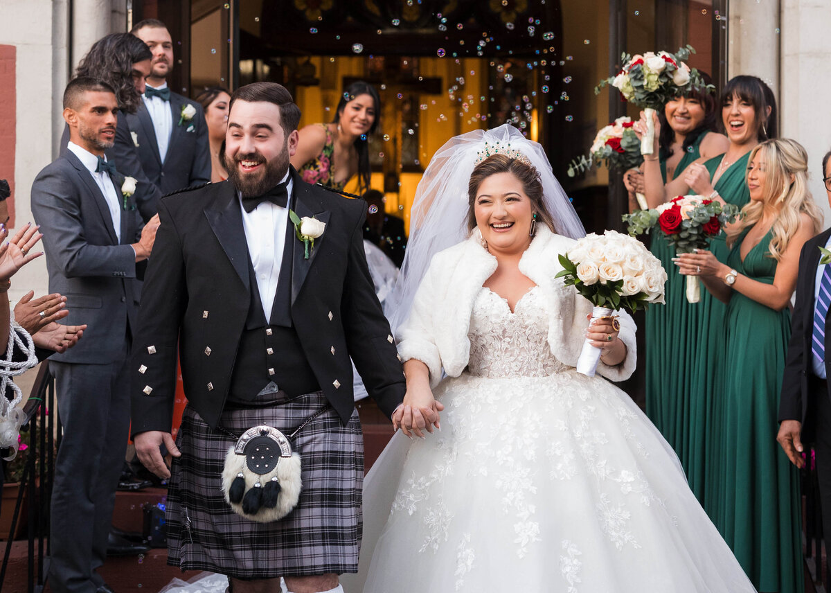Scottish-groom & Mexian bride exiting ceremony