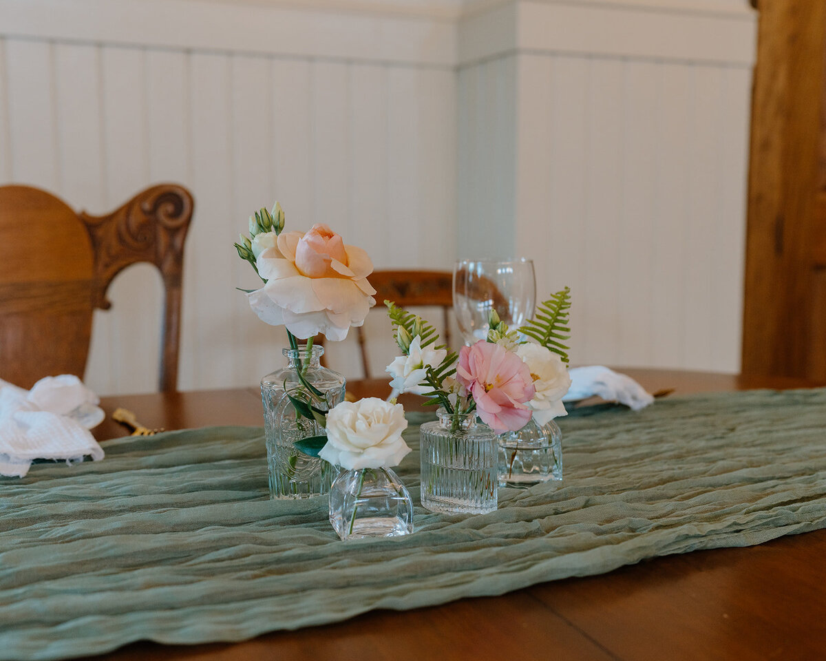 Colorful bud vases designed by Abby Grace Florals at Easley SC wedding