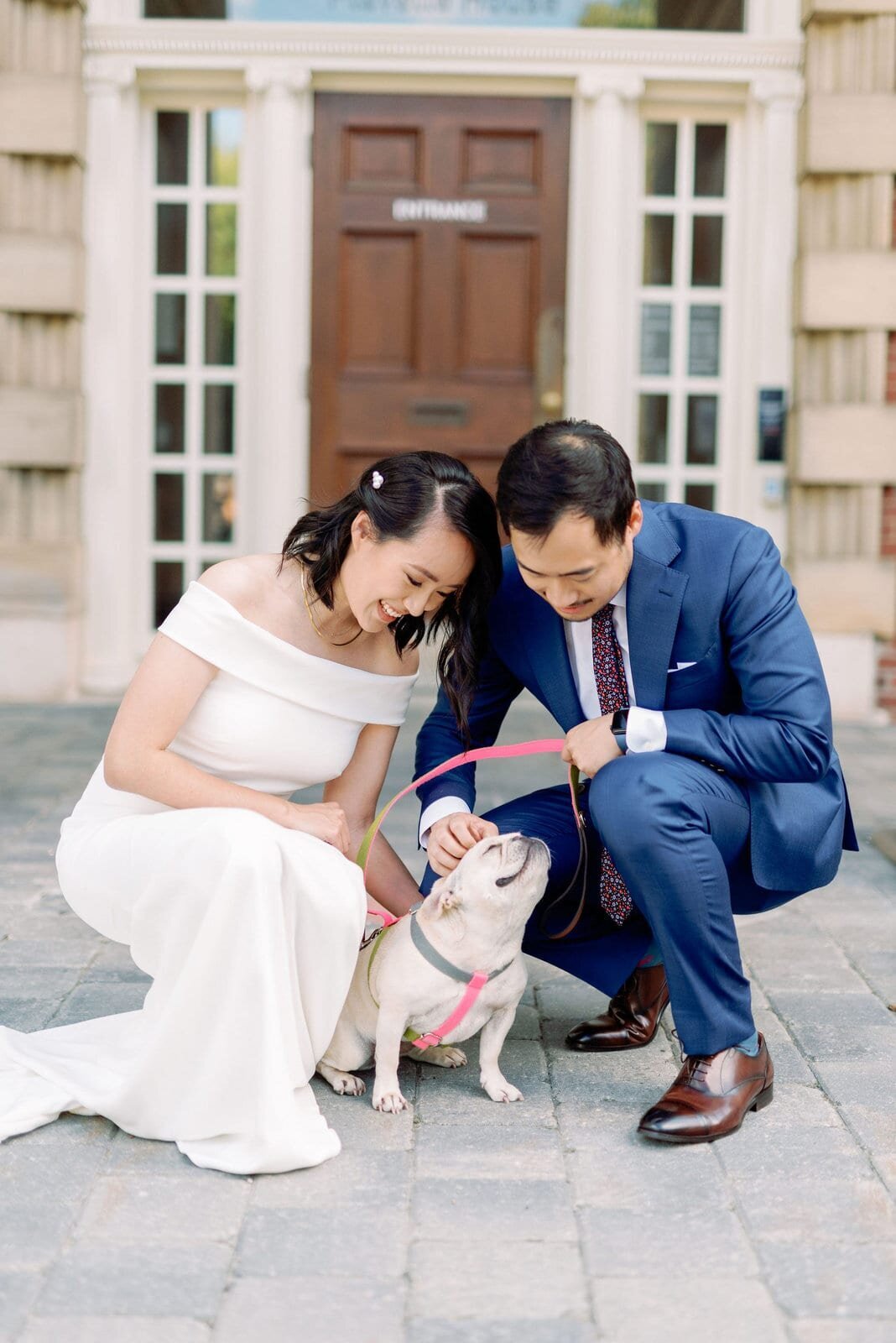 Bride and Groom with Puppy Dog on Wedding Day Portraits University of Toronto Law  Gardiner Museum Elopement Jacqueline James Photography