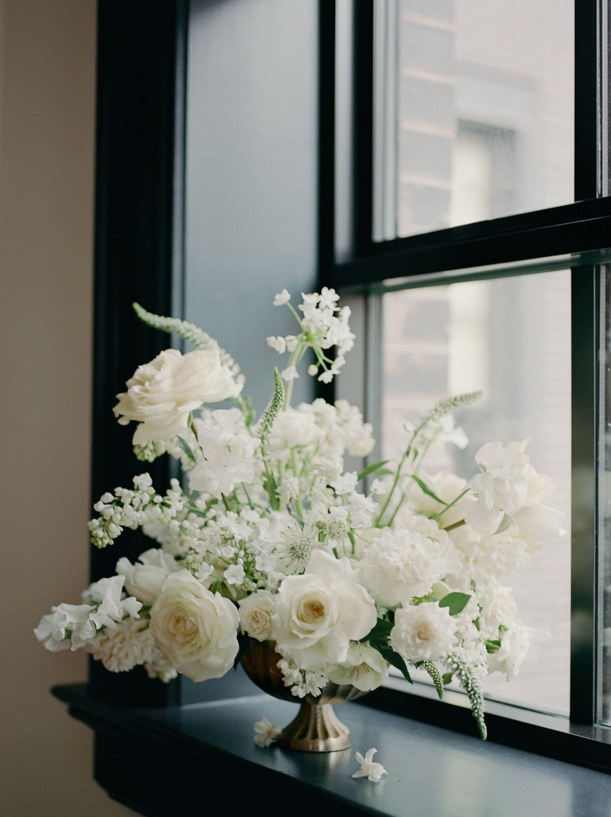 soft white wedding flowers at Shinola Hotel