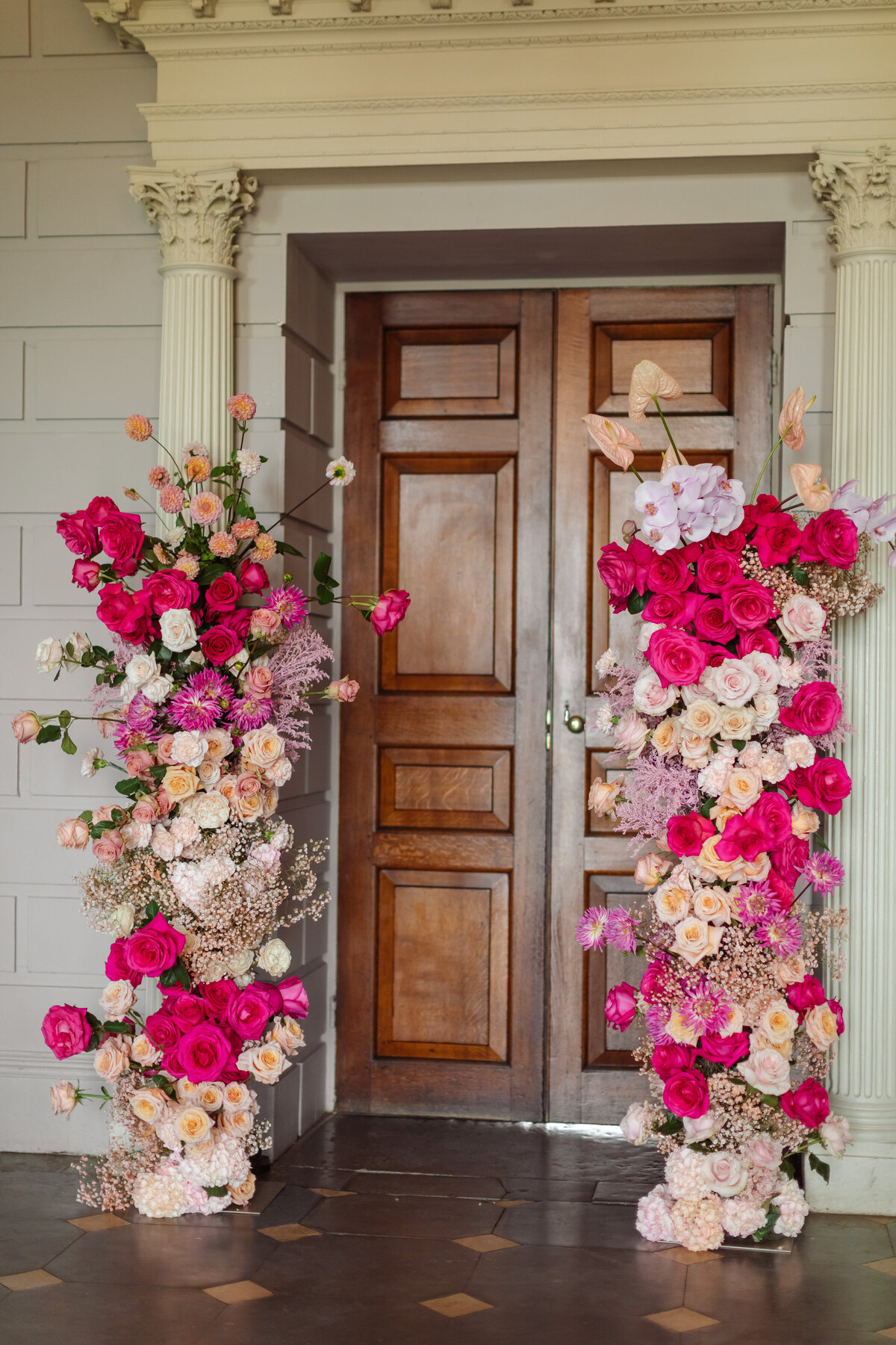 hot pink floral arch