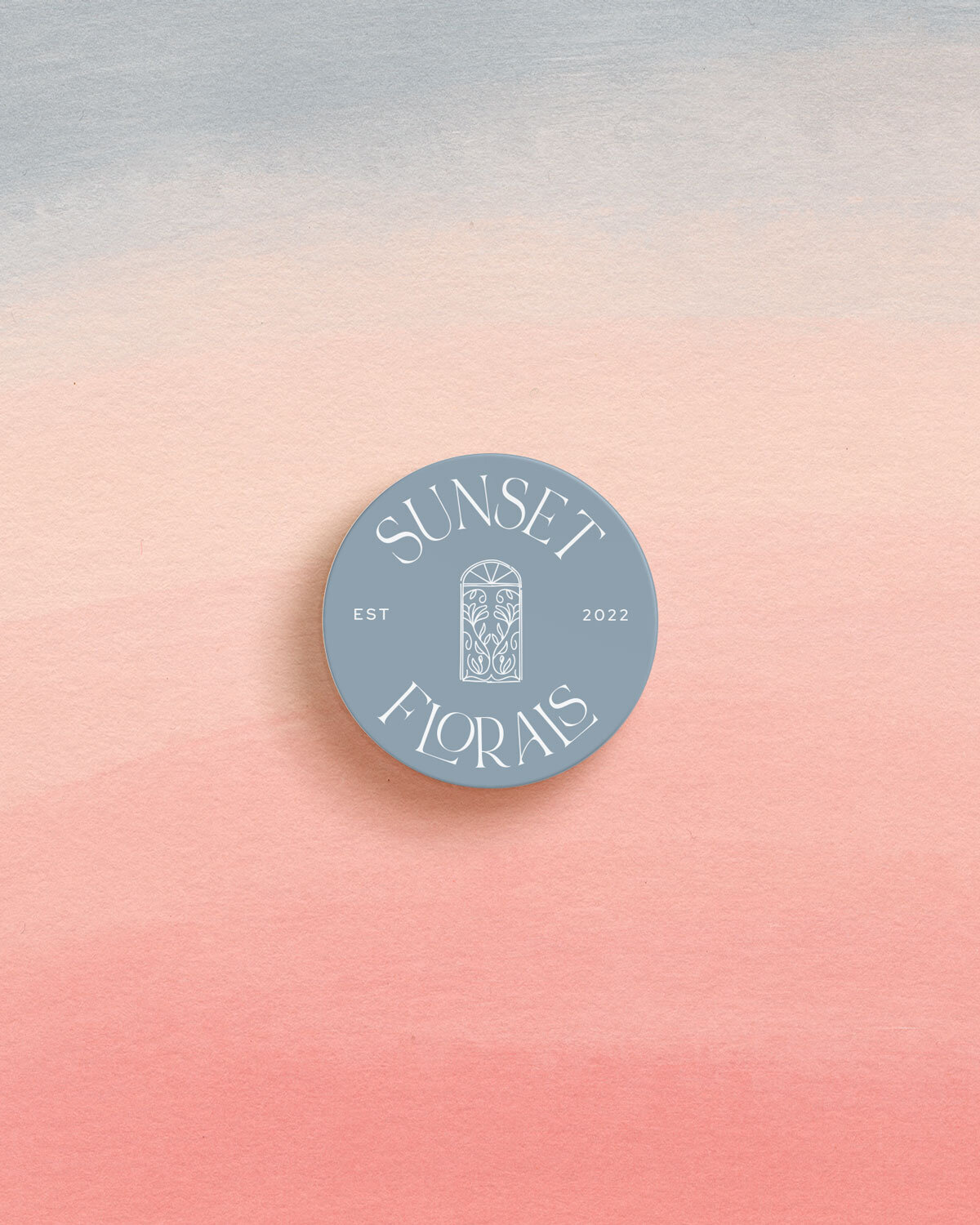 Sunset-inspired ombre pattern with brand submark for Sunset Florals’ visual identity