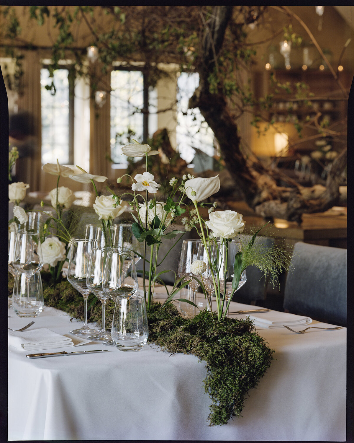 Reception room detail photo at Blue Hill at Stone Barns shot on medium format film at LGBTQ wedding