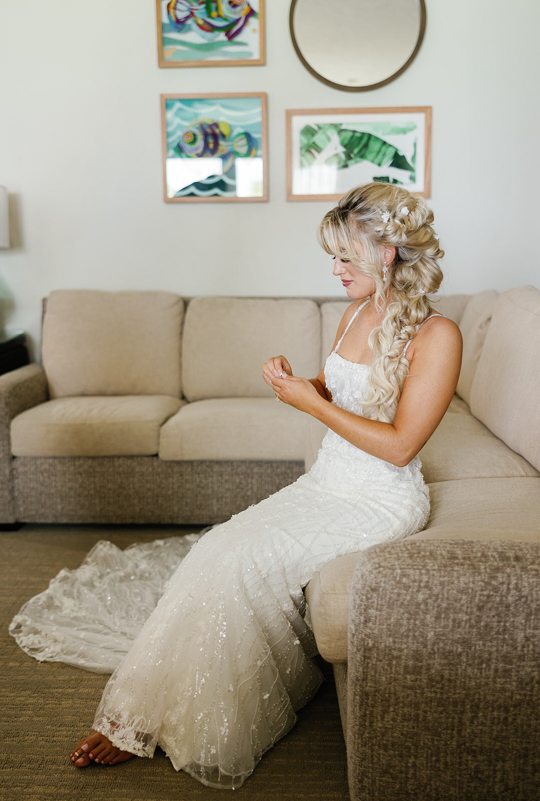 A serene bridal moment as Brenda gets ready for her destination wedding at Cheeca Lodge.