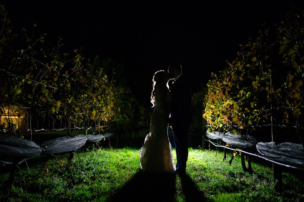 night shot photo of bride and groom from wedding at The Vineyards at Aquebogue