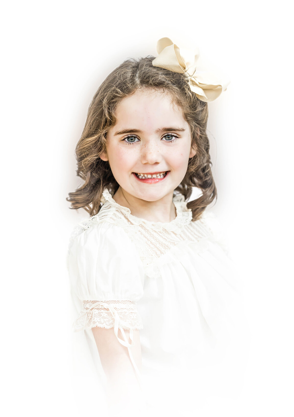 Color Heirloom portrait of little girl in white dress