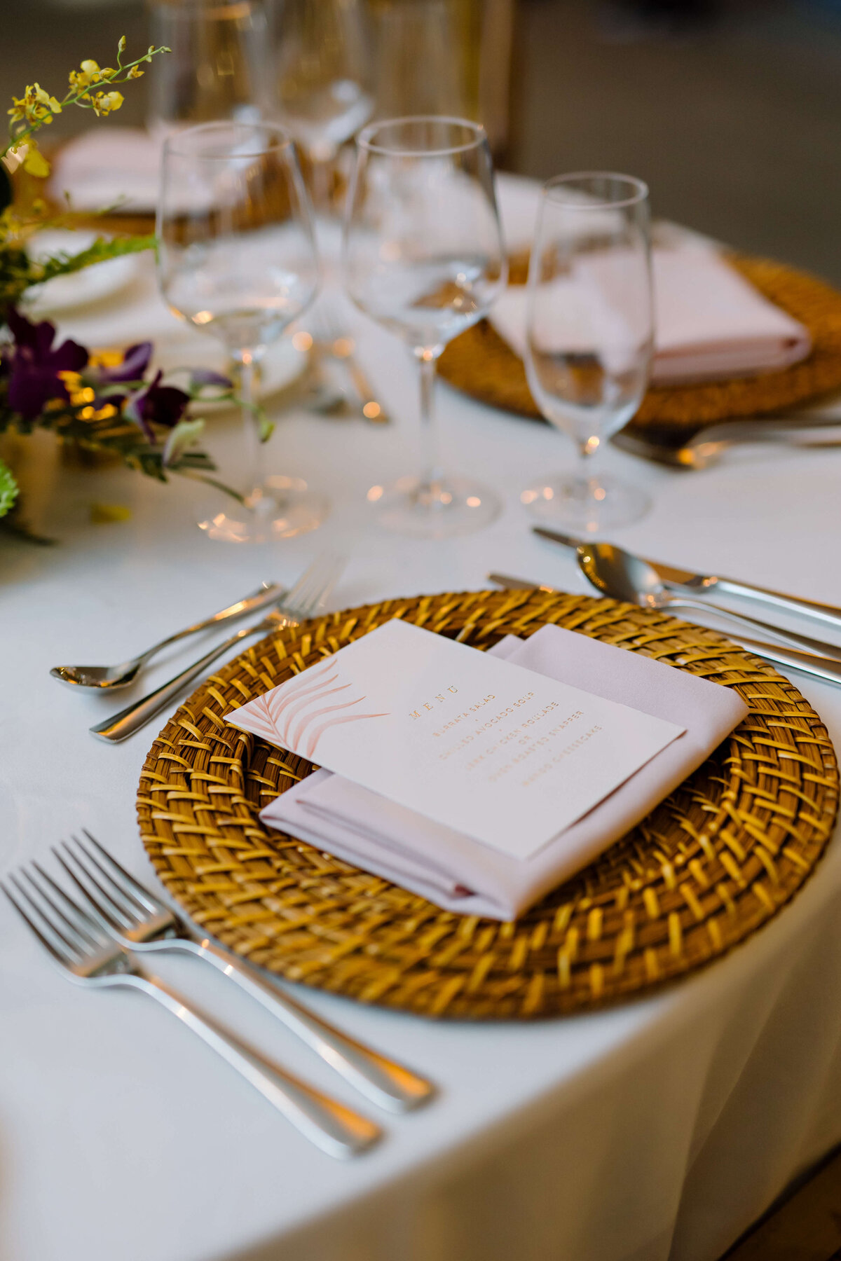 destination wedding table decor with gold details