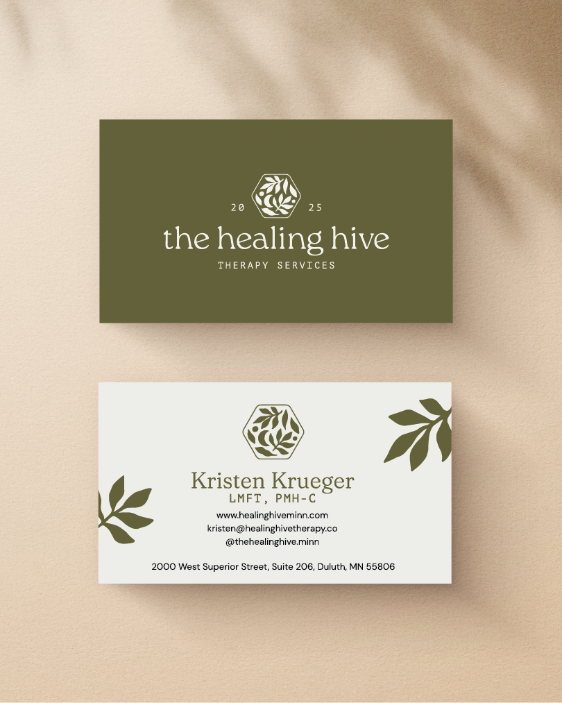 Earthy, organic business card design for therapy practice