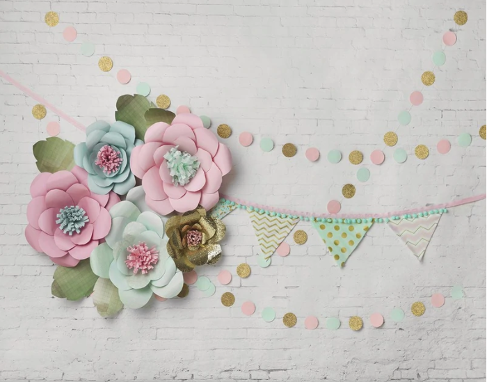 Paper flowers with banner Newborn Backdrop