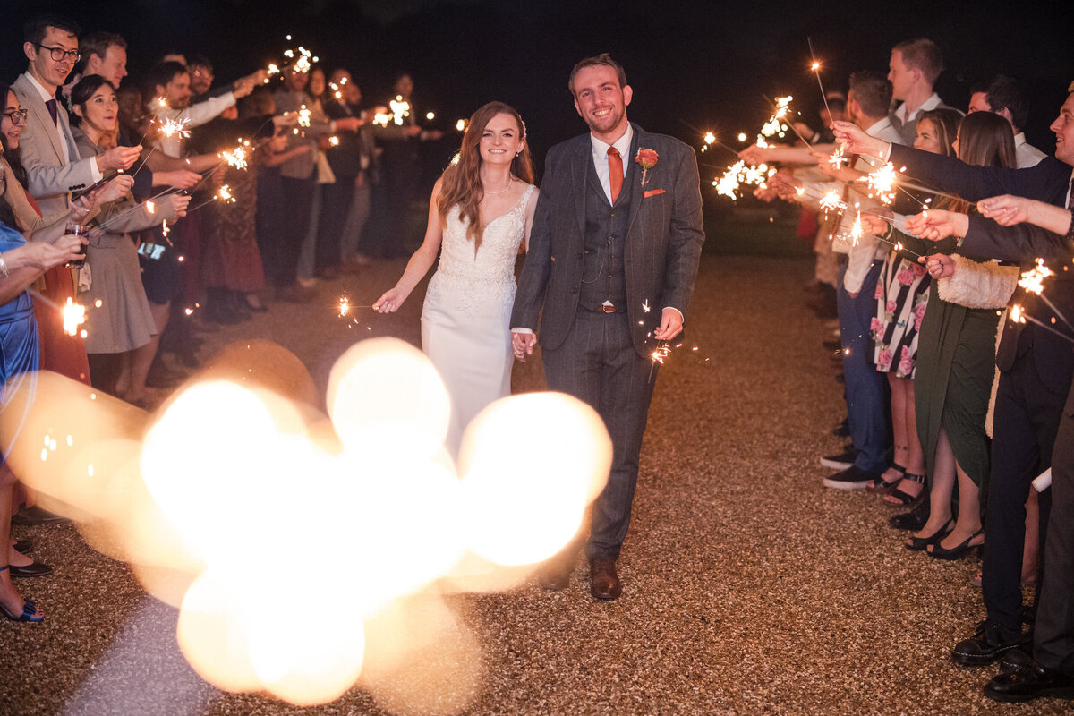 Bride and Groom sparkler exit Rockbeare Manor Devon