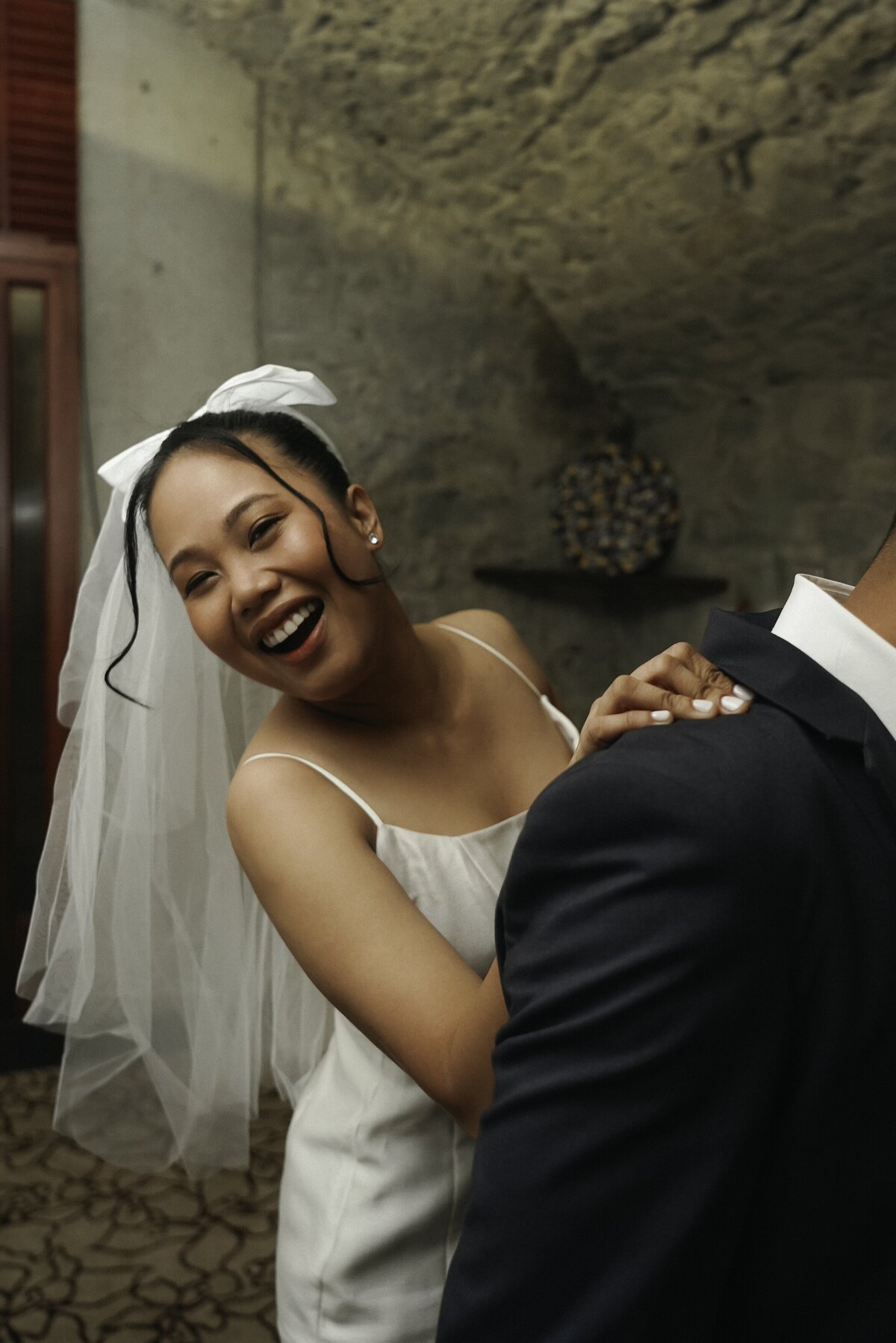 Smiling bride at a wedding in Montreal Old Port