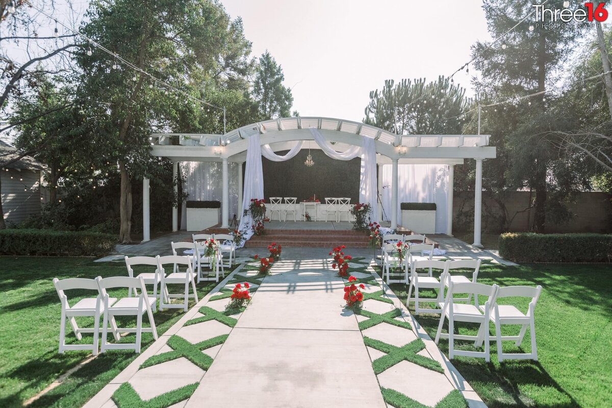 Wedding ceremony setup at the Noriega House wedding venue in Bakersfield, CA