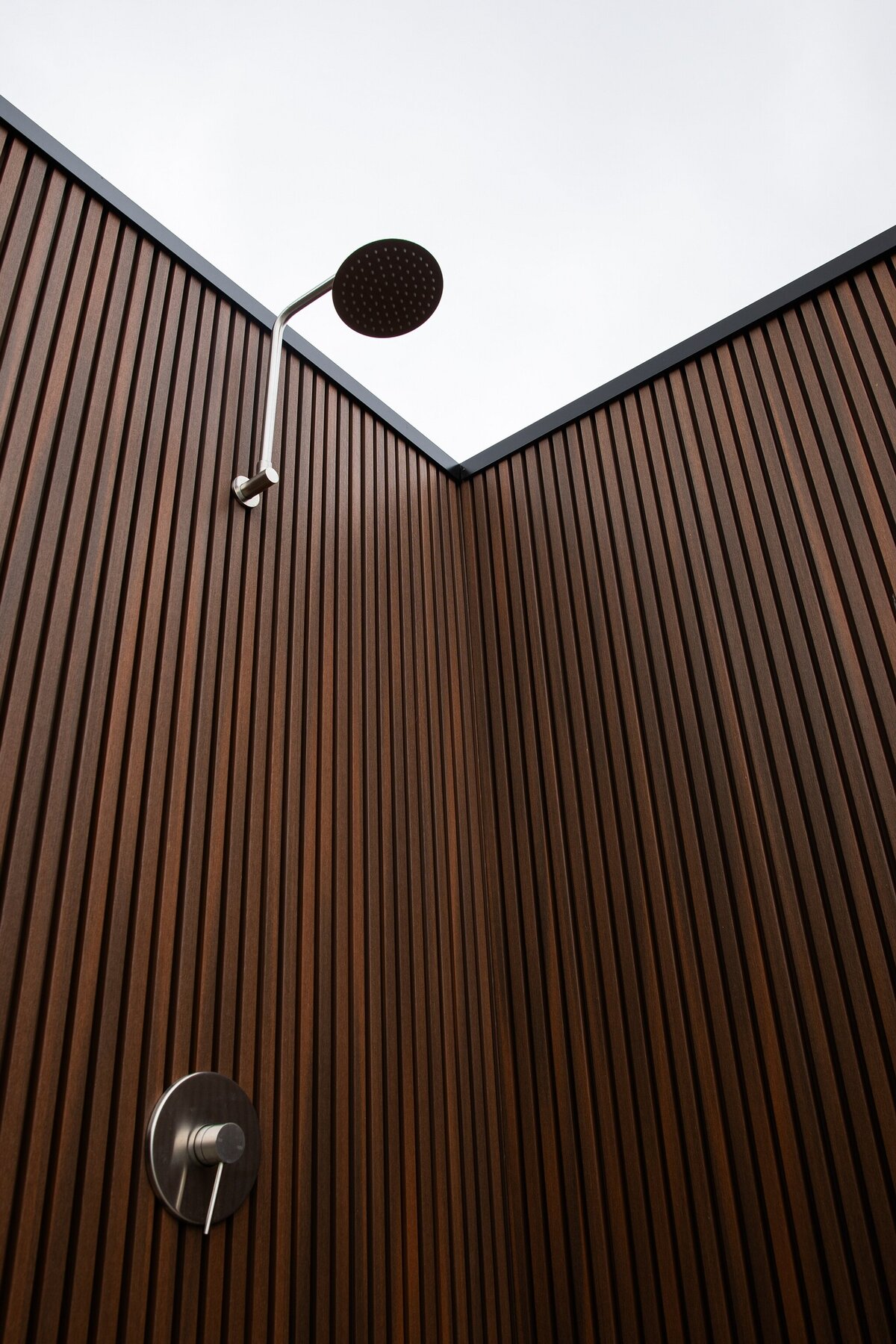 Outdoor shower with timber framing by total landscapes & design Warrnambool. 