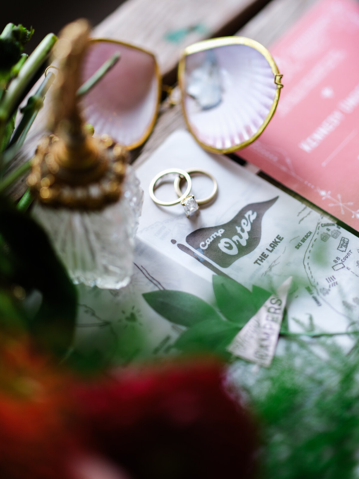 wedding details including rings and invitations
