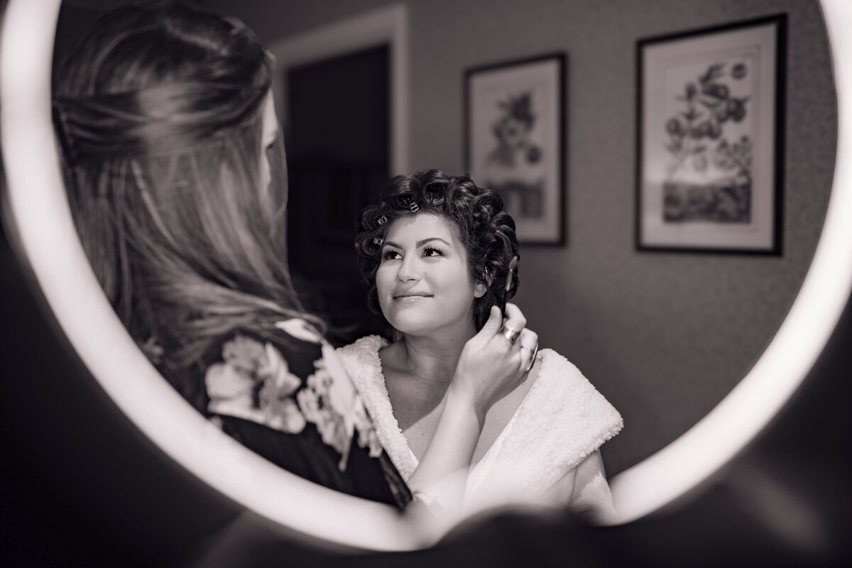 The Palace at Somerset Park | Bride having makeup done during morning wedding prep | Somerset, New Jersey