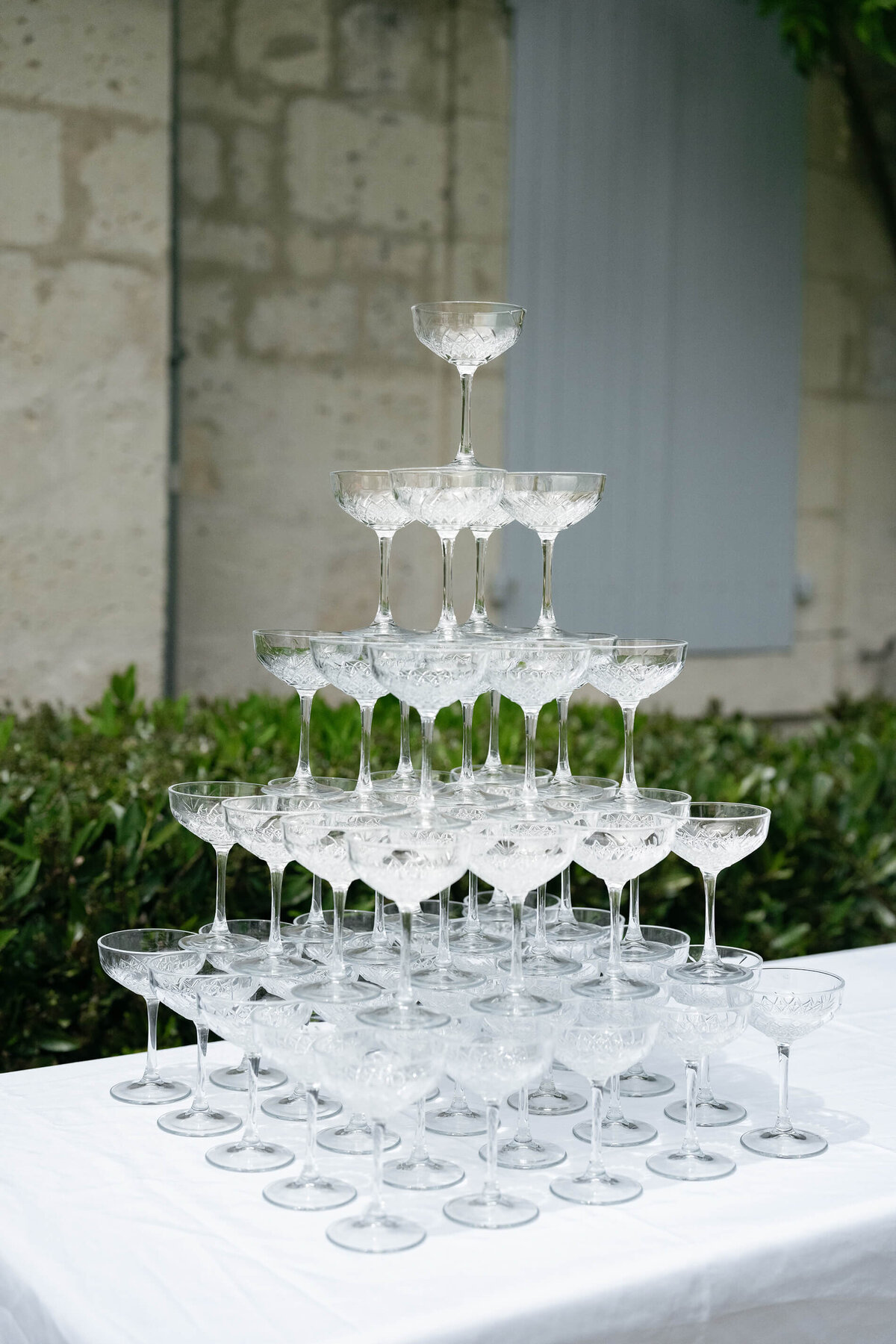 Champagne tower at wedding in France