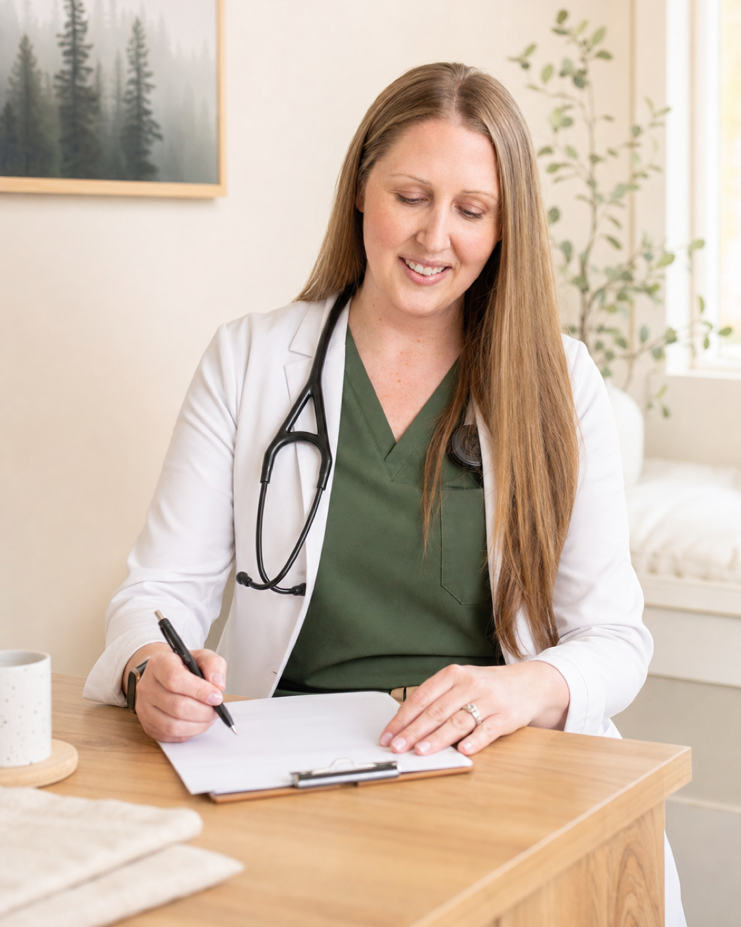 Dr. Melanie Ondong reviewing notes at a desk
