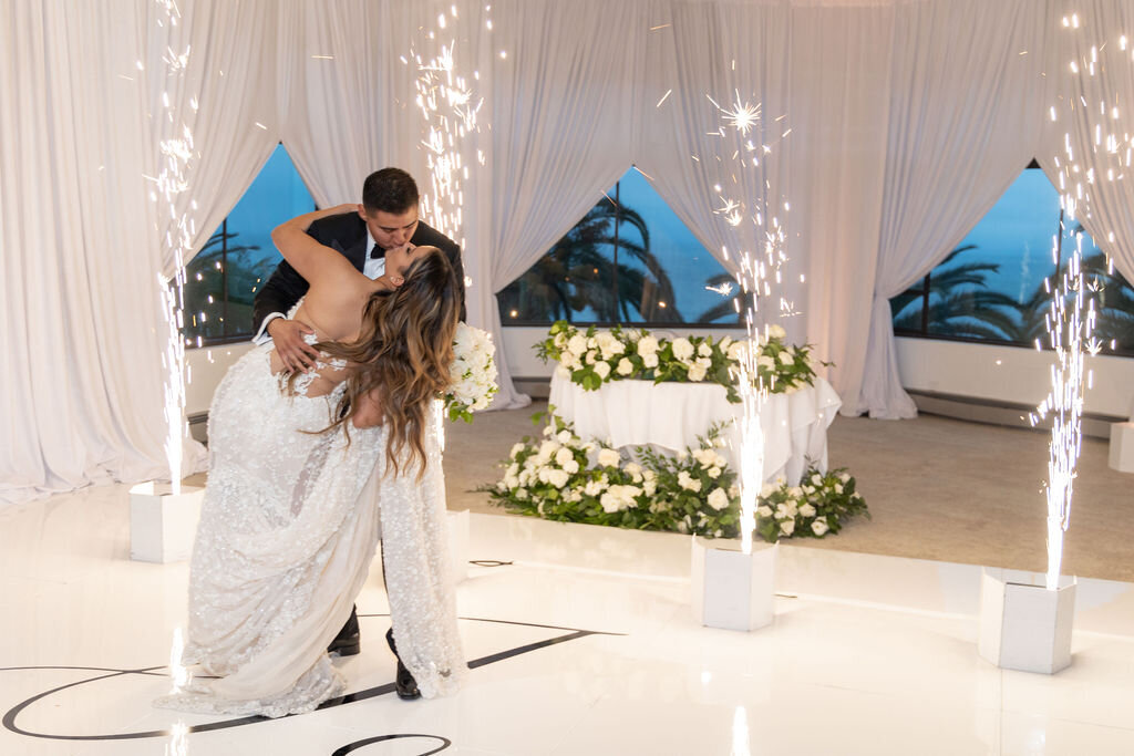 Bride and groom kissing