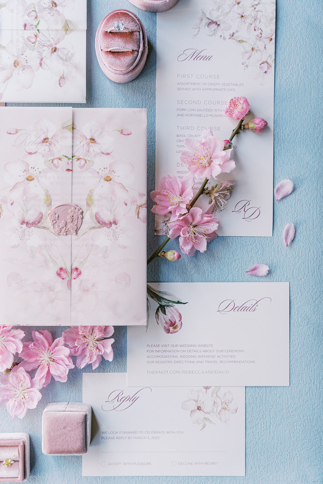 Cherry blossom pink wedding invitation 10