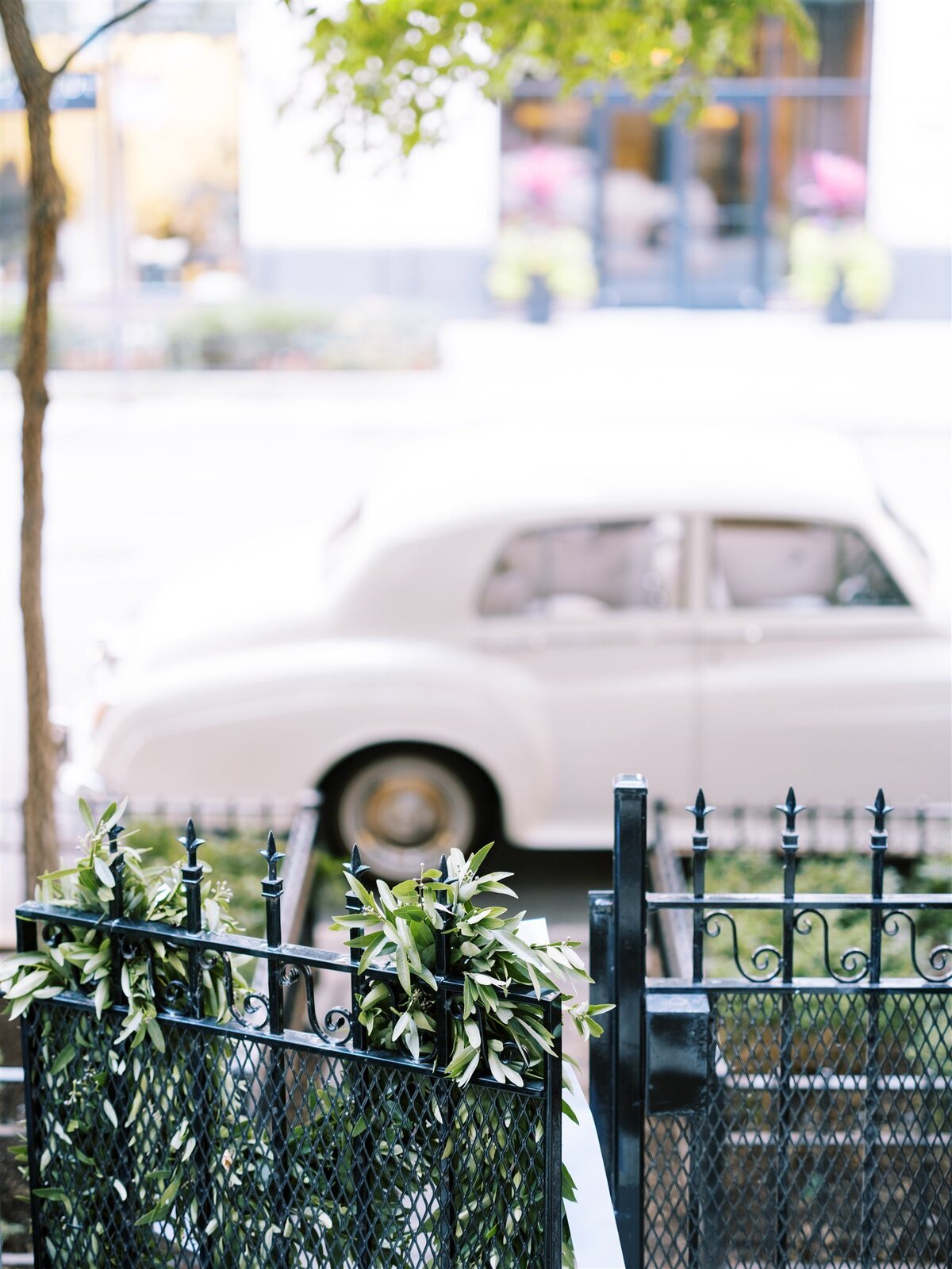 A picture of the antique car for the bride and groom.