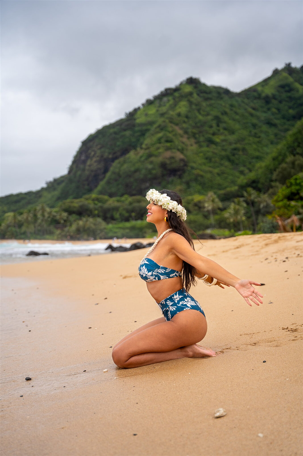 Woman on beach for hawaii senior portraits