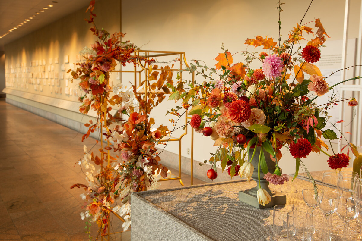 Fall floral arrangements for wedding at the metropolitan museum of art