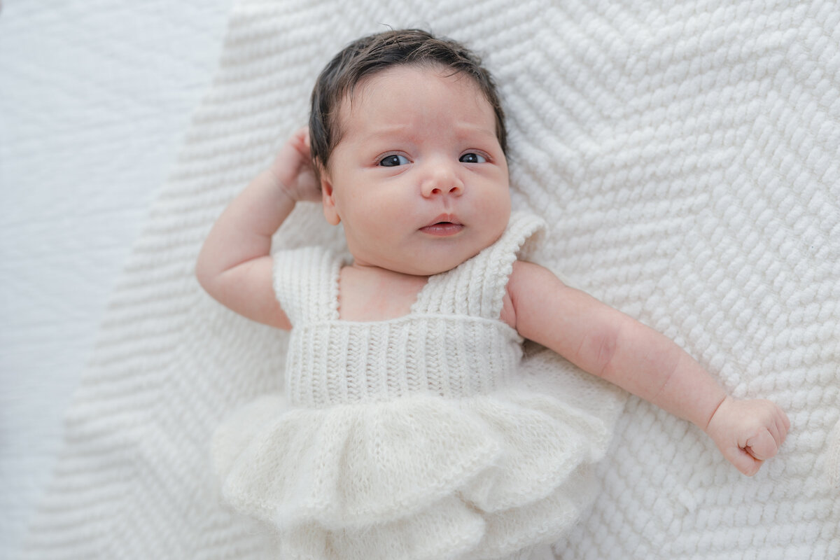 Close up of baby during natural light Barrie newborn photography session 