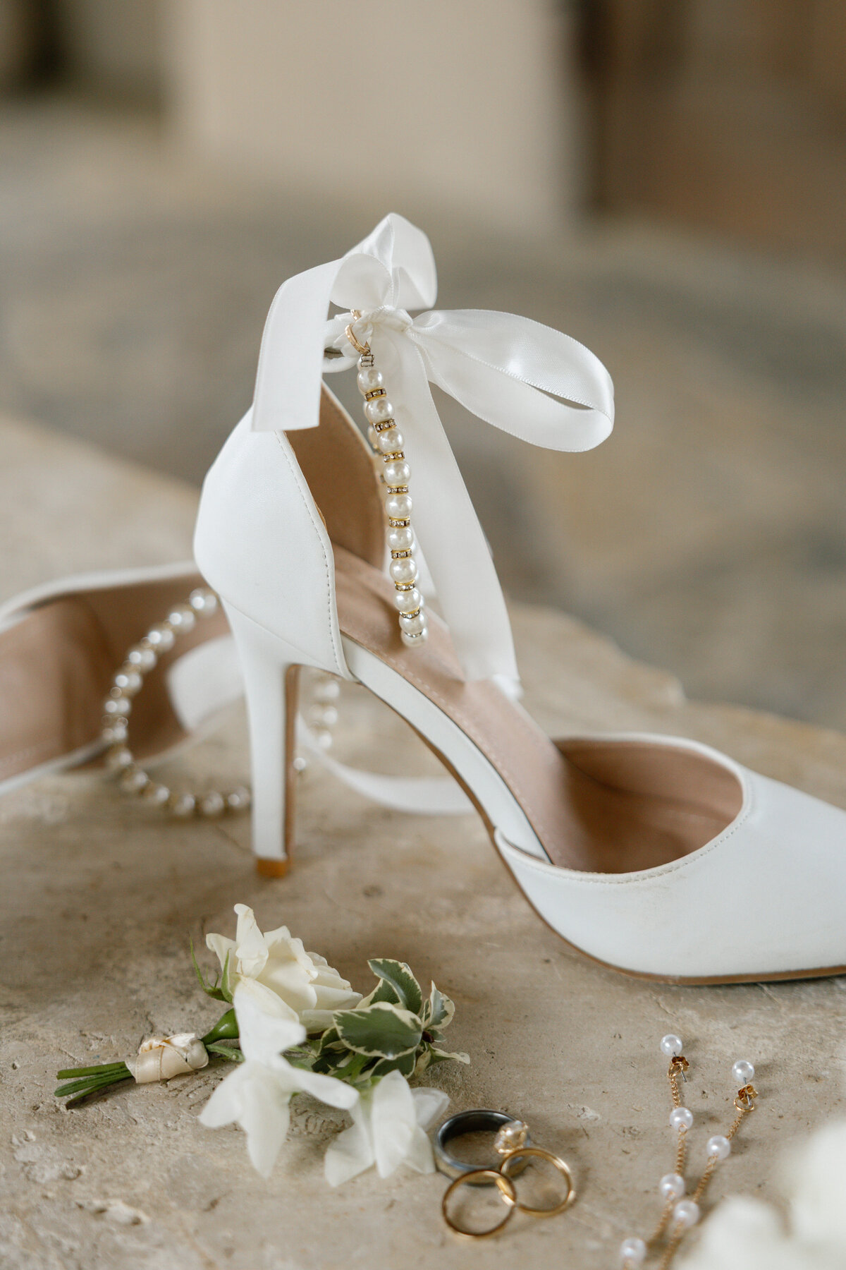 brides wedding shoes in close up photo