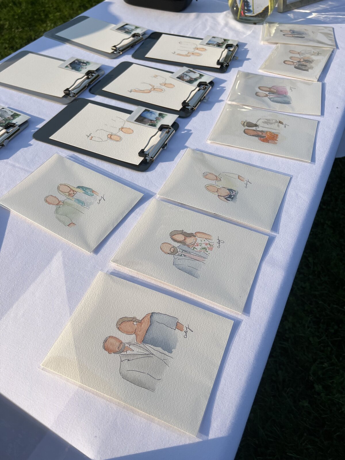 Watercolor Guest portraits at garden wedding in New Hampshire
