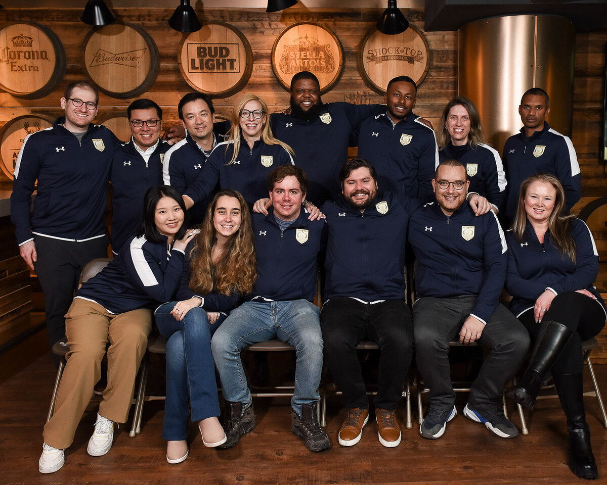 Corporate office staff group photo at Labatt headquarters