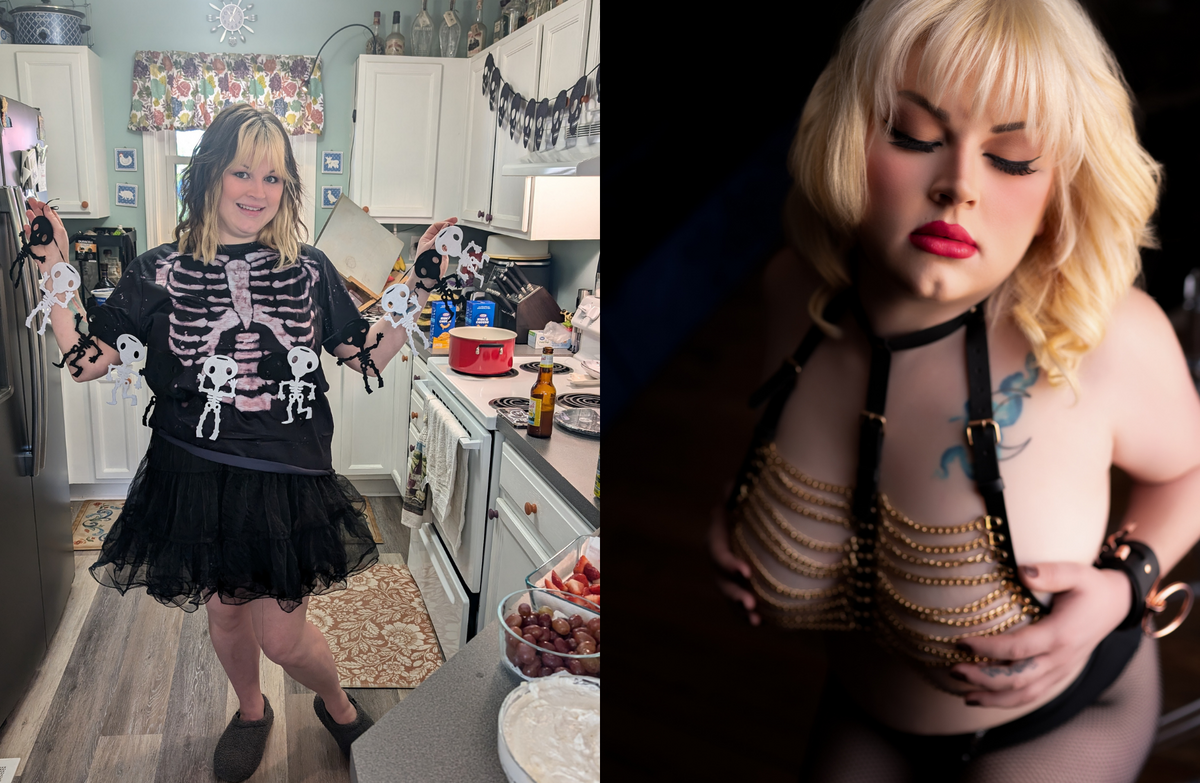 Before and after transformation showing hair and makeup from a BombShell Boudoir session