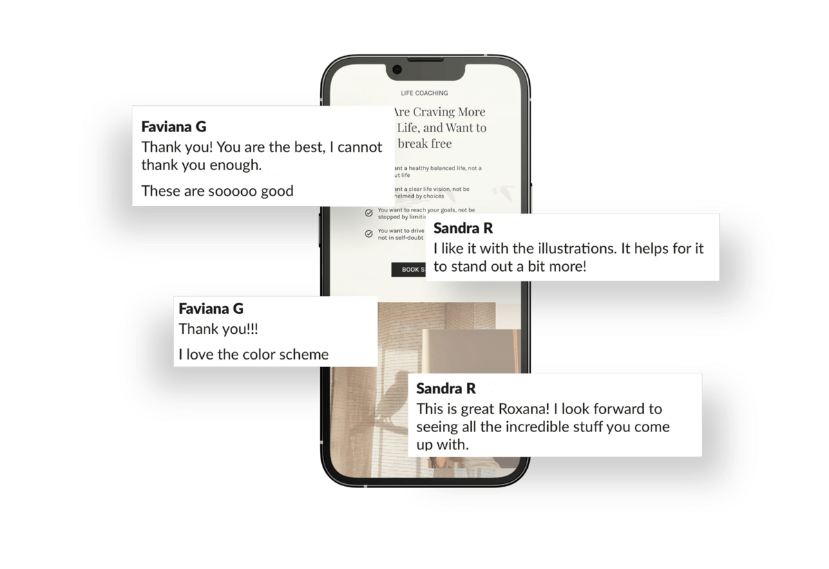 mobile phone mockup with testimonials