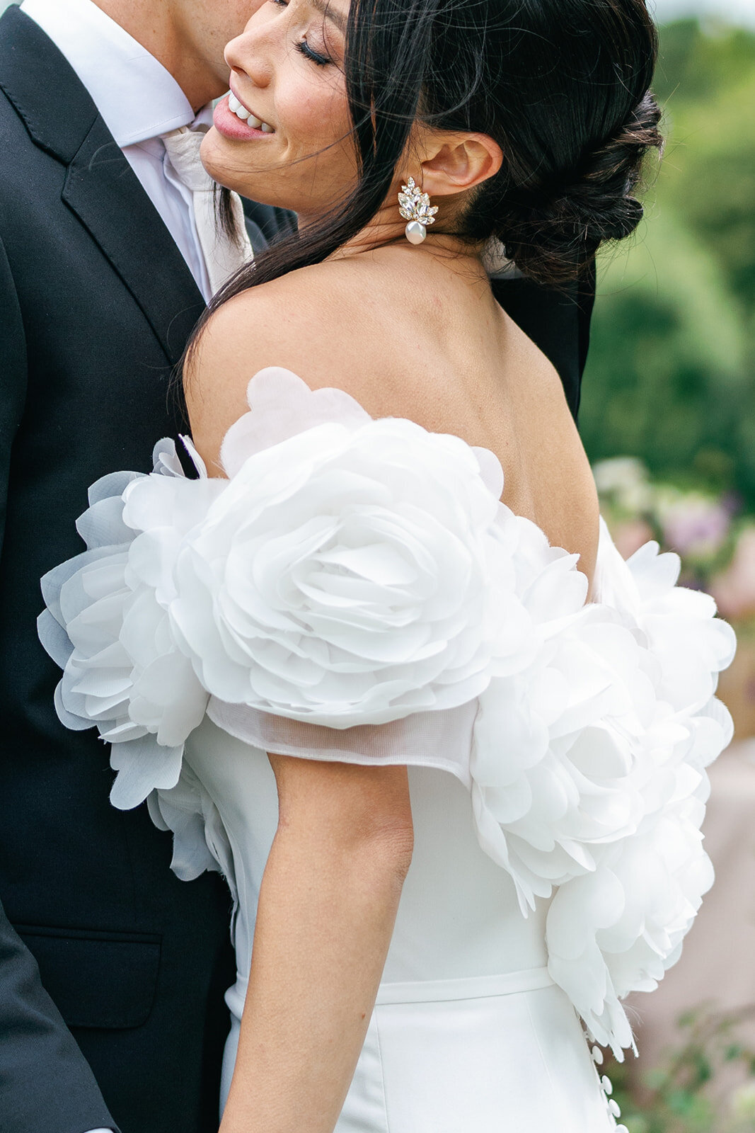 Bride in a reception gown by House of Savin, for her destination wedding at Euridge Manor