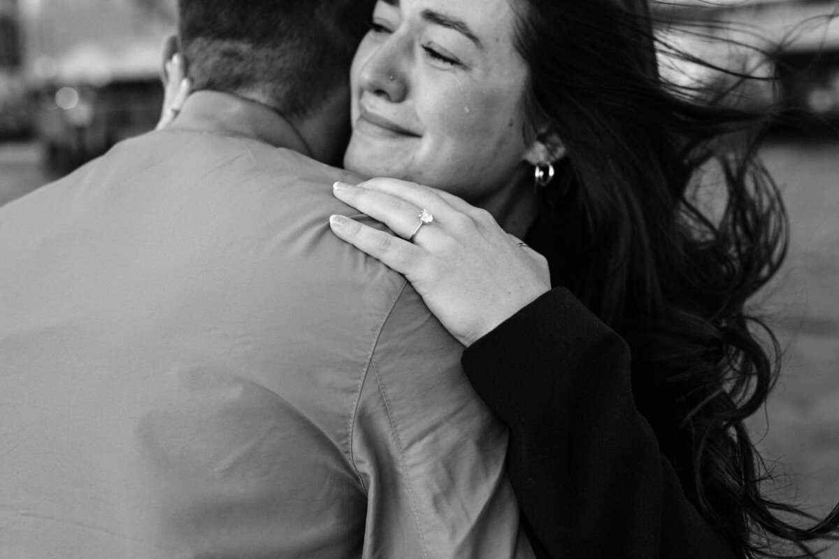 Closeup of engagement ring during Halifax proposal.