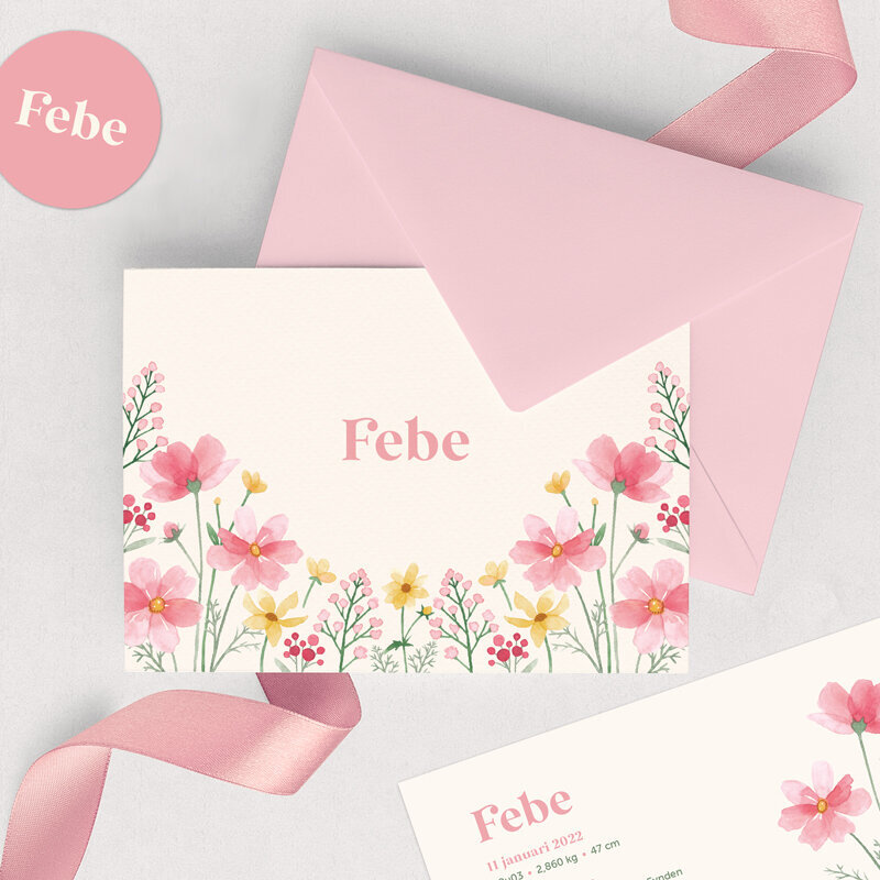 pink watercolor wildflowers for baby girl card