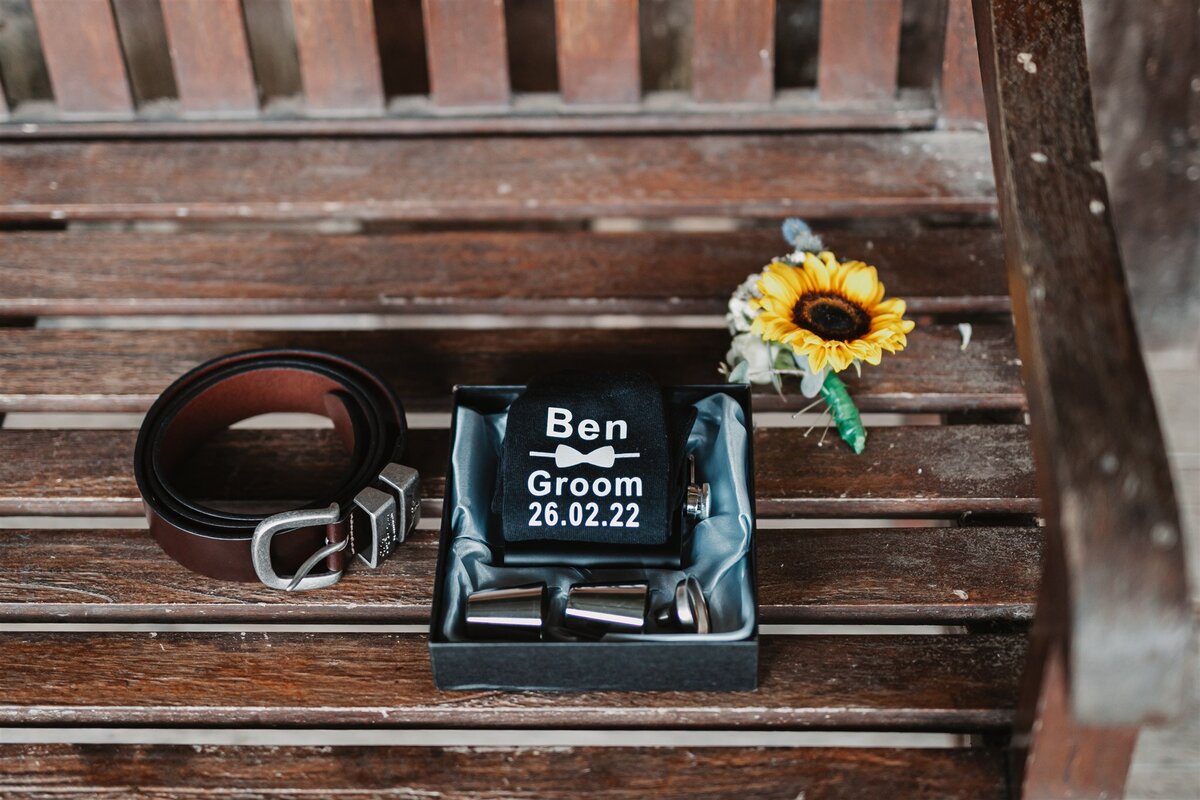 Ben's accessories for his wedding ceremony