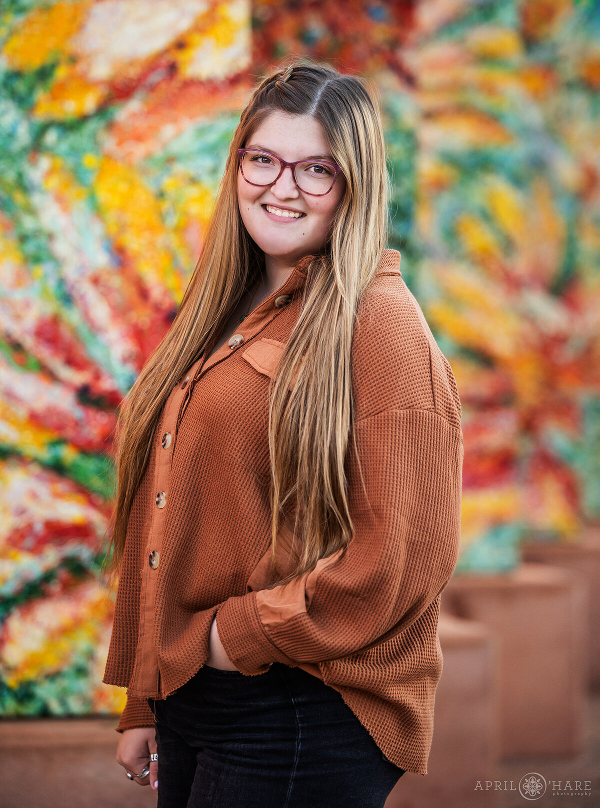Pretty Colorful Backdrop for a Senior Photo in Downtown Fort Collins Colorado
