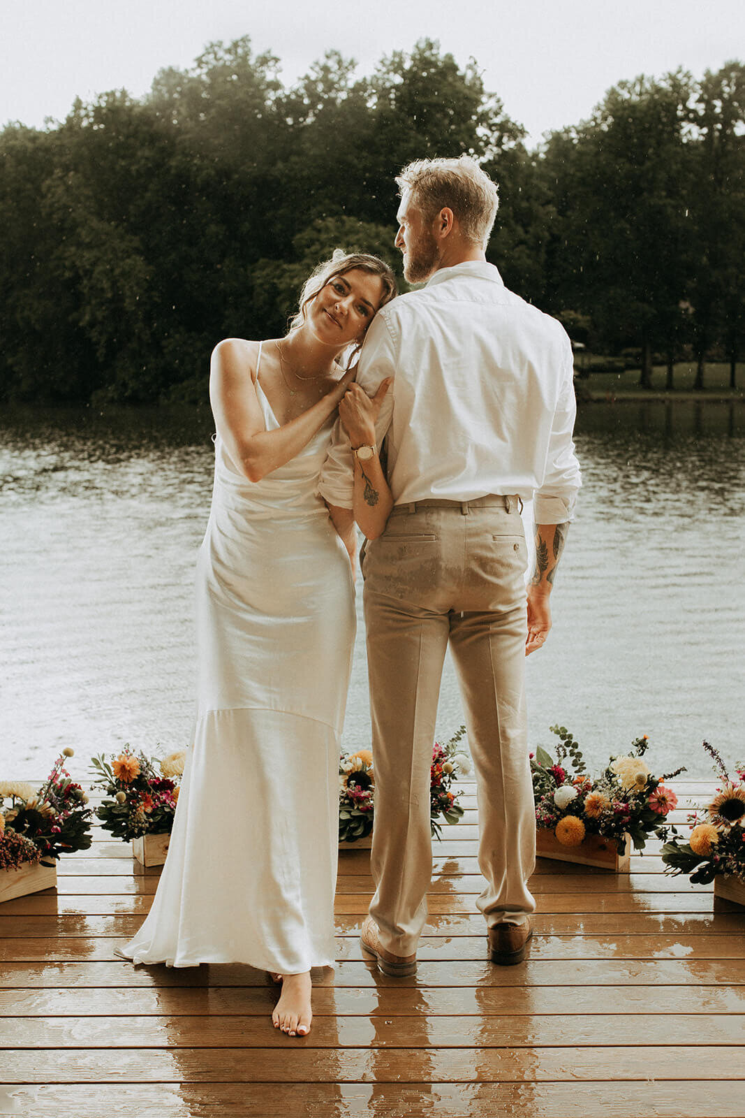 bride and groom by Tennessee River