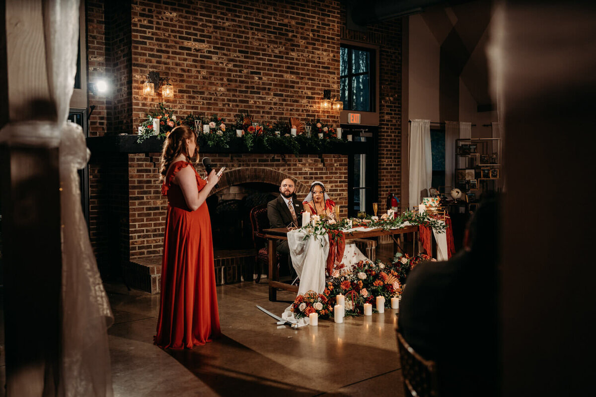 Maid of Honor gives emotional speech at moody wedding