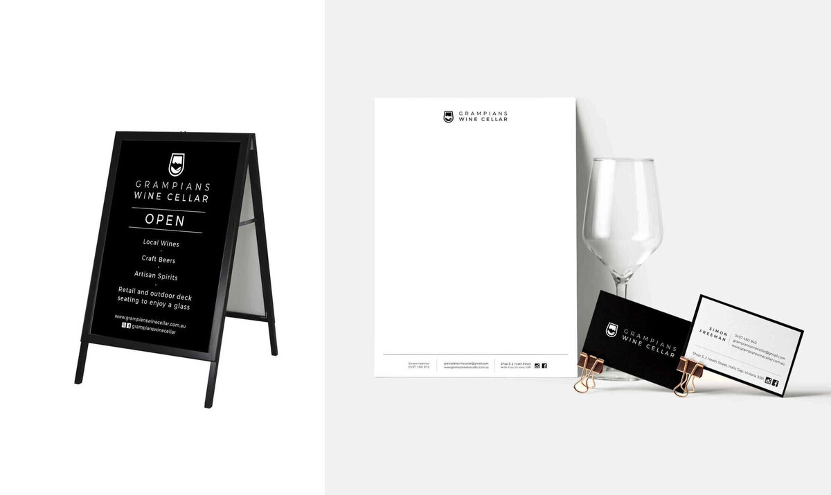Black and white Wine branding  for sign and stationary