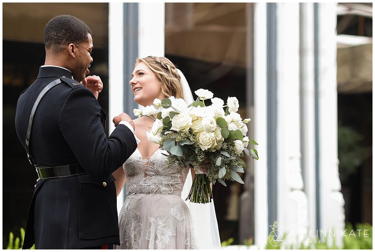 Bride and Groom at First View at Best Wedding Venue Palafox Wharf Waterfront Pensacola, FL