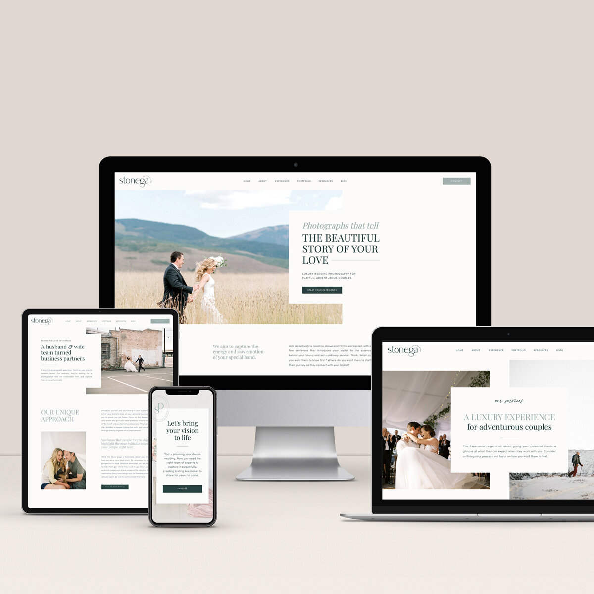 website design for wedding photographer on multiple devices