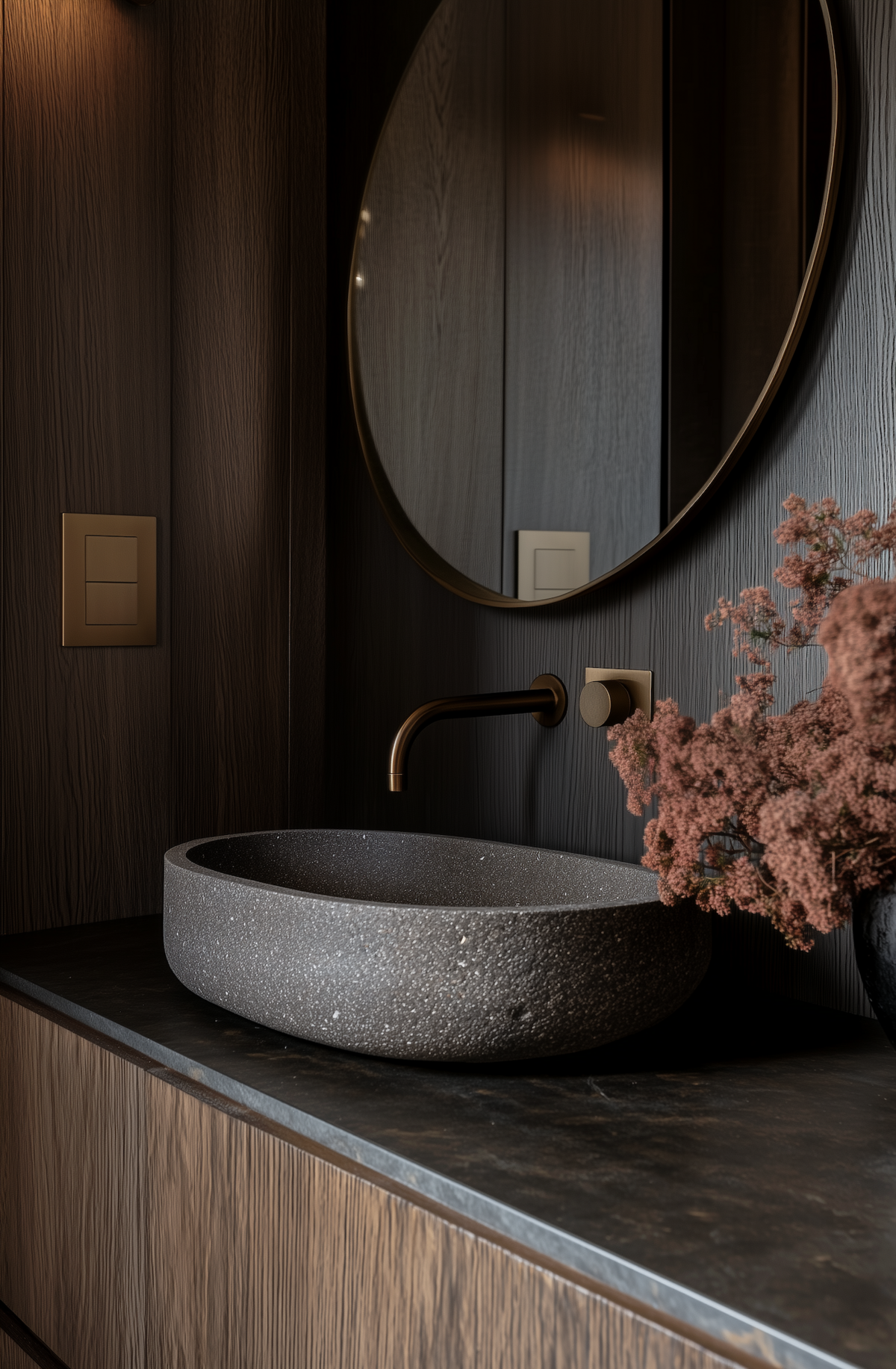 huntandgathergoods_A_small_powder_room_with_dark_wooden_walls_a_06cc7b0c-af2a-4e33-b320-35ed98a29ecc