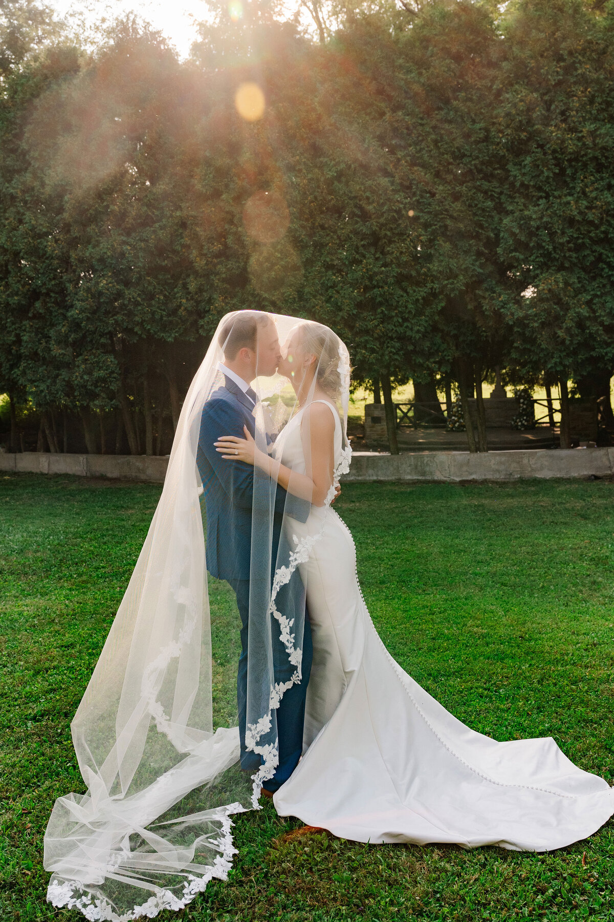 romantic wedding photo in the sunlight at YMCA Camp Kon-O-Kwee