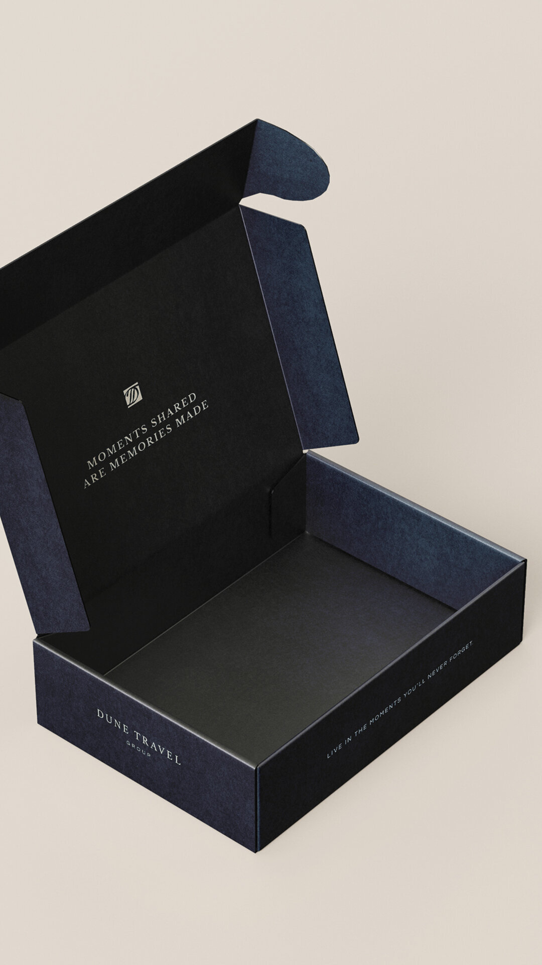 a mockup of a navy box with a logo on it