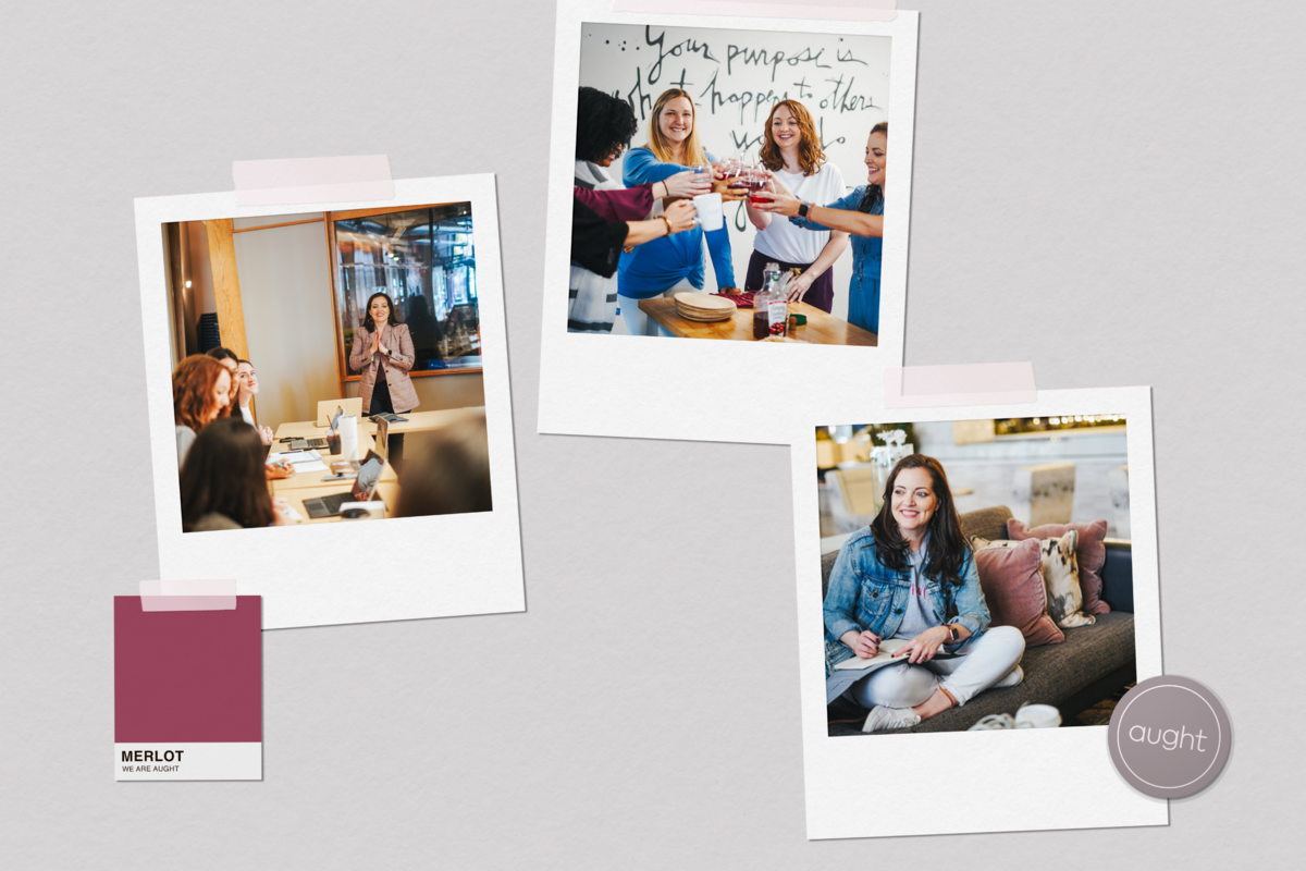Poloroid pictures create a brand mood board for design client with merlot, gray, and white color palette designed by Knoxville brand agency Liberty Type