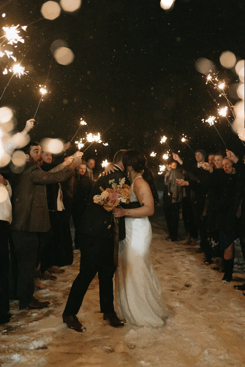 photo of sparkler exit at calgary wedding
