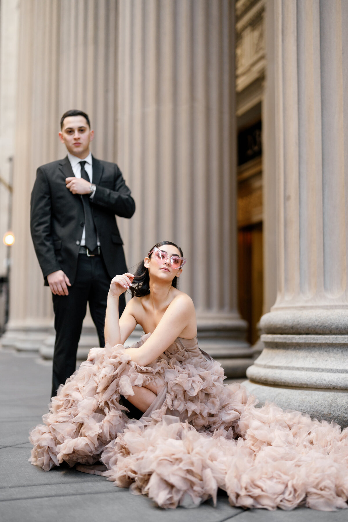 Aspen-Avenue-Chicago-Wedding-Photographer-Rookery-Engagement-Session-Histoircal-Stairs-Moody-Dramatic-Magazine-Unique-Gown-Stemming-From-Love-Emily-Rae-Bridal-Hair-FAV-87