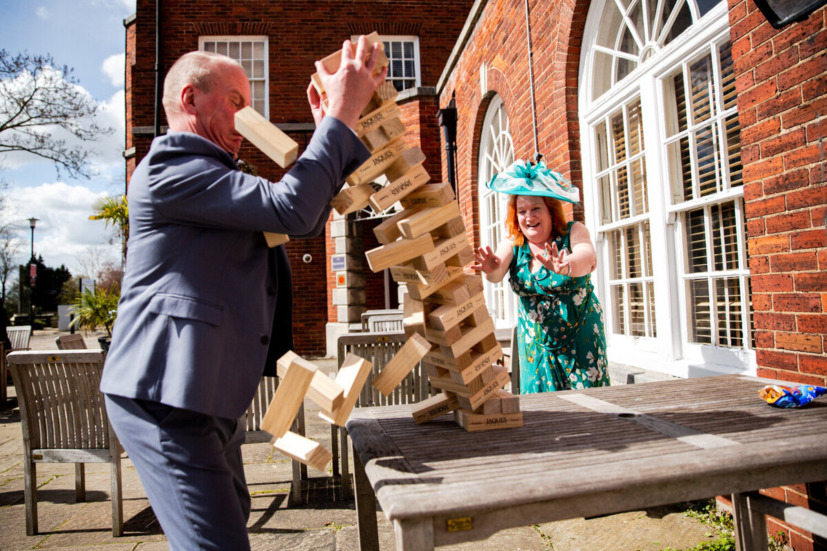 wedding guests playing jenga