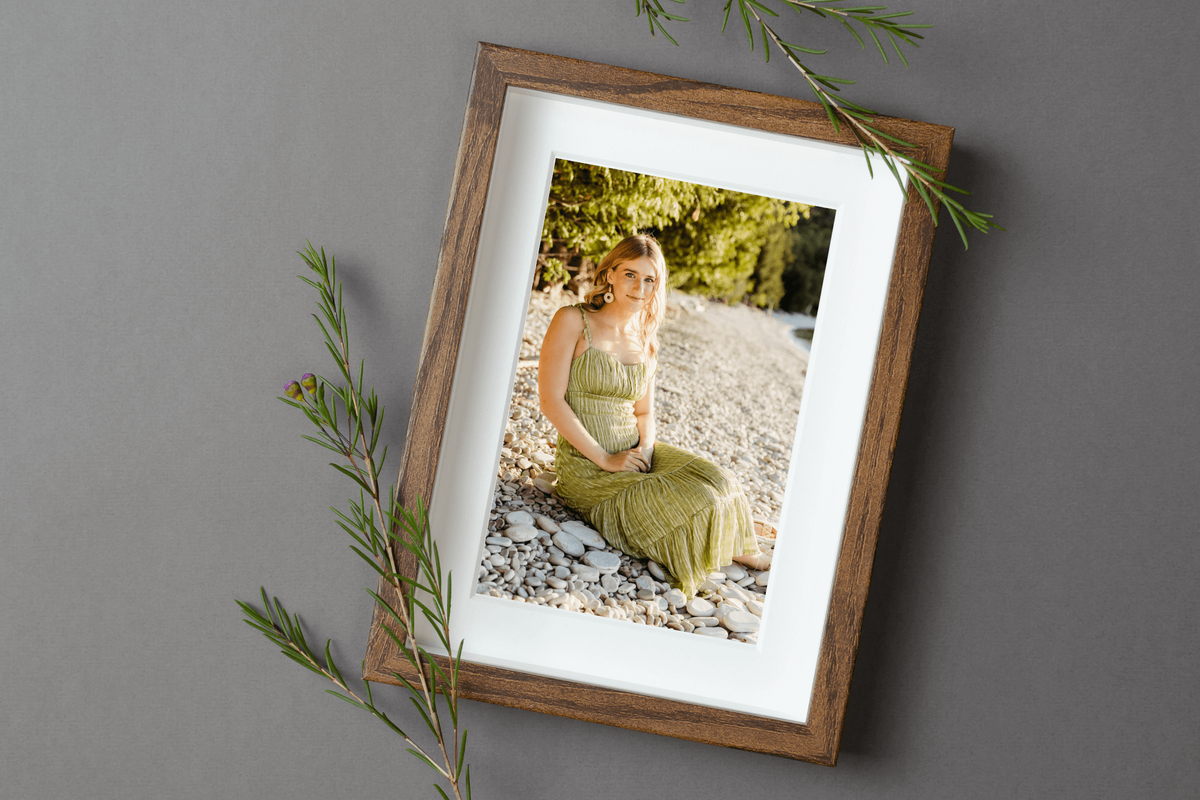 beautiful senior image framed in a timeless wooden frame in Green Bay